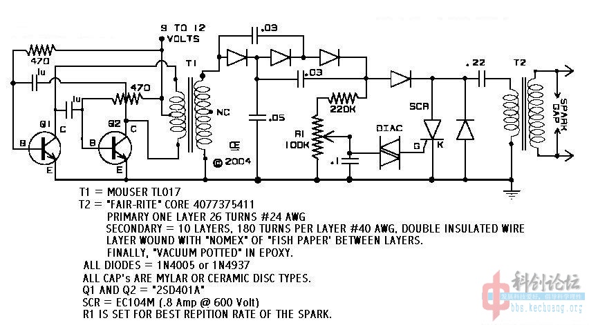 3dd15a&nbsp; 双管自激推挽升压电路图纸 - 科创